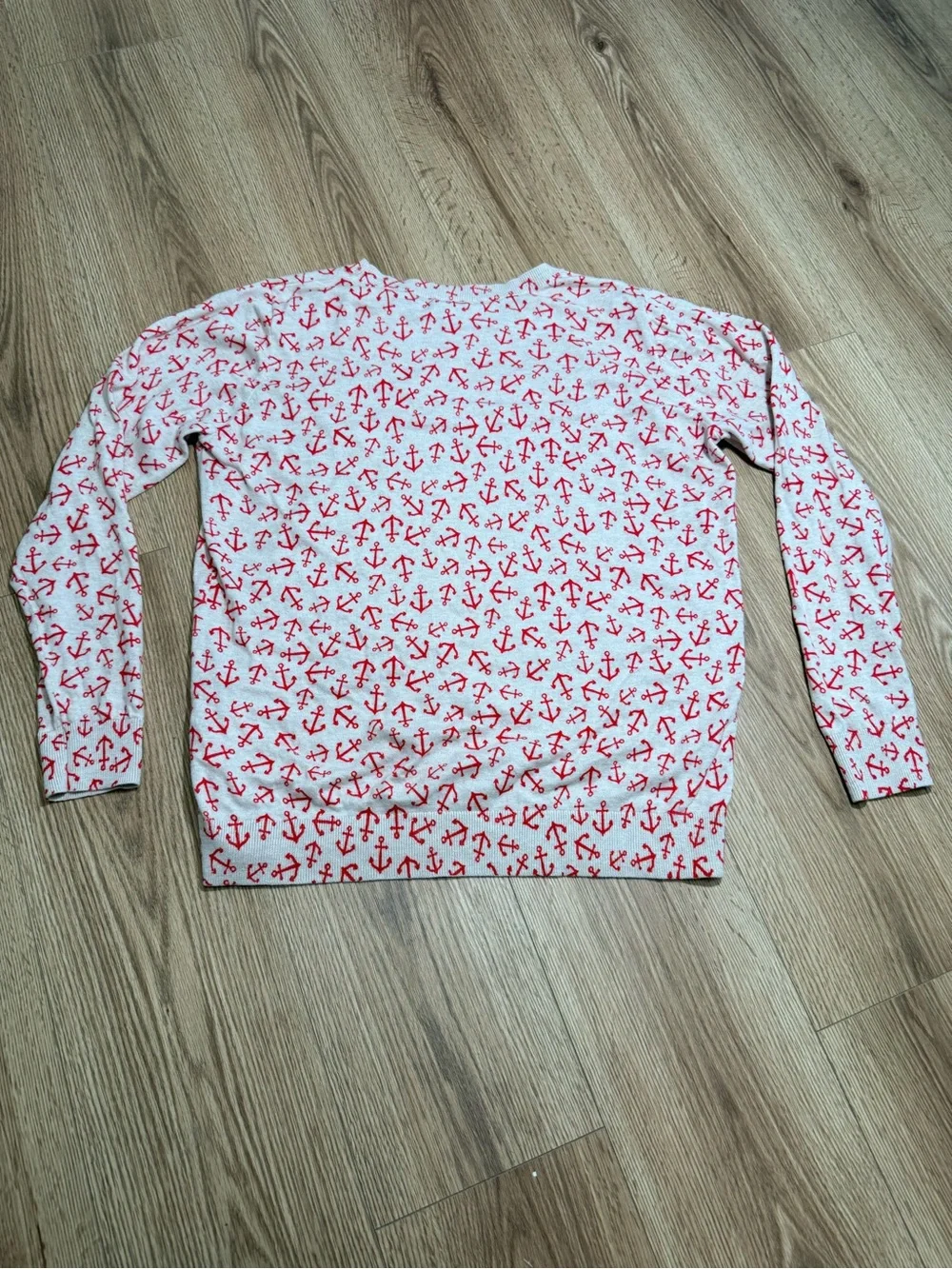 Old Navy Womens Anchor Print Crewneck Sweater Cream Red Nautical Cotton XL